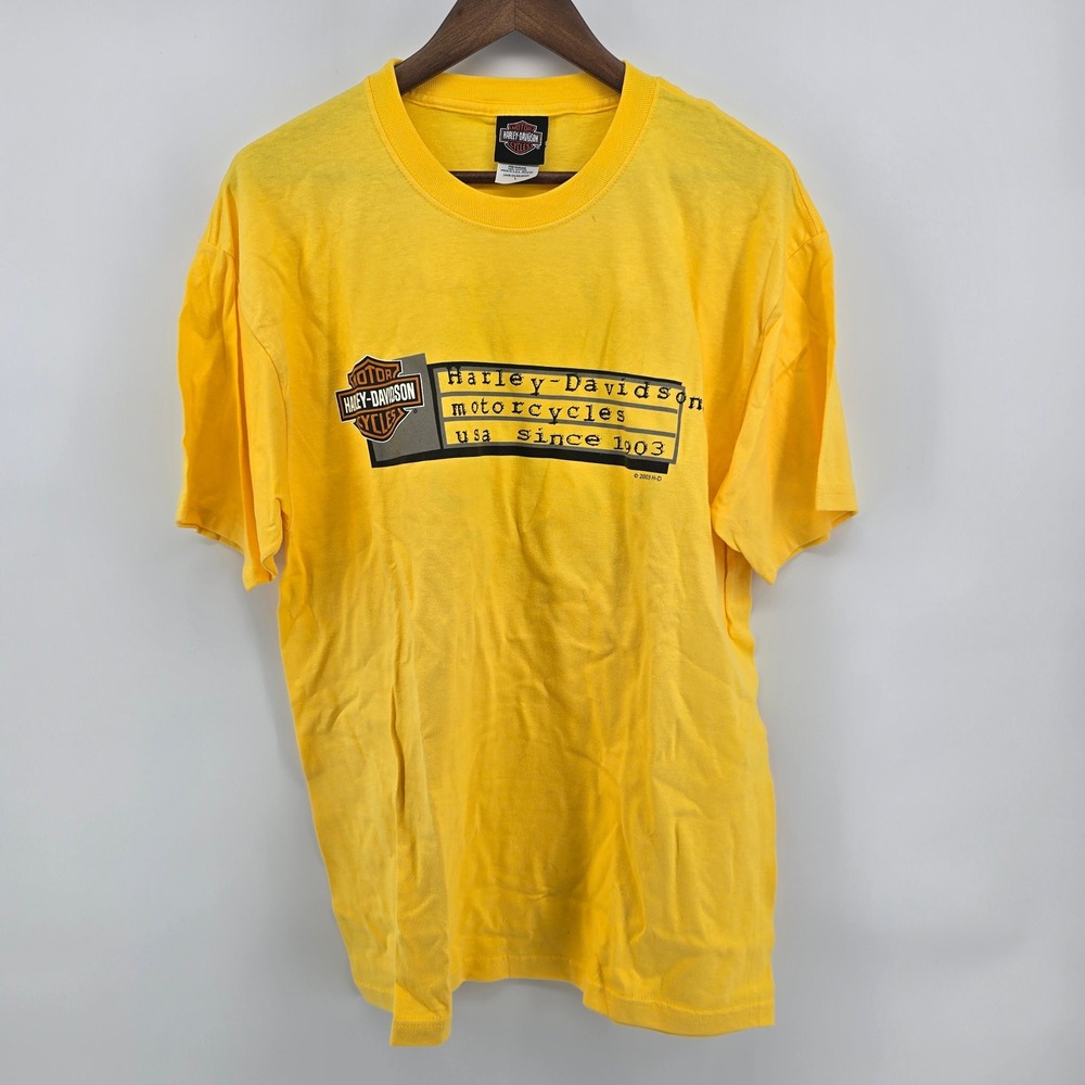 Vintage Harley Davidson Naples Florida T-Shirt Yellow Graphic Tee Large 2002 USA